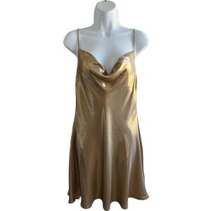 ZARA Rhinestone Strap Foil Mini Dress Color Gold Size M strap broke